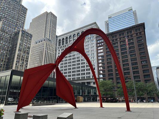 Iconic "The Flamingo" painted steel sculpture by Alexander Calder.