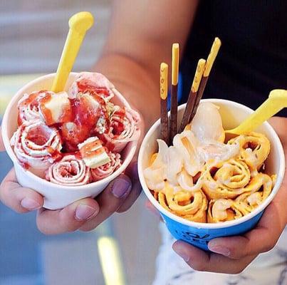 Strawberry cheesecake ice cream and Thai I-CE tea ice cream (awesome shot photo by @hungrynycgirls)