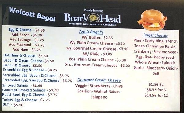 Menu for Sandwiches and Bagels