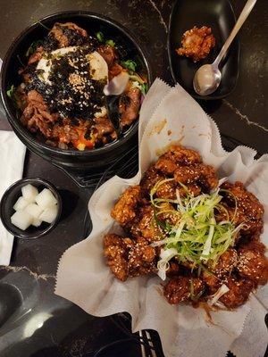 From another time - large boneless wing with soy garlic and sweet n spicy sauce. Korean beef rice bowl.