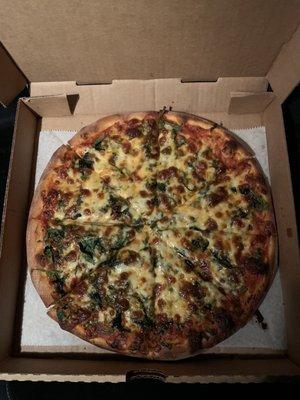 Neopolitan cheese pizza with spinach