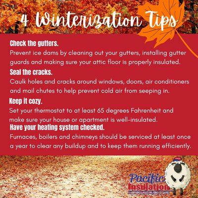 A few tips for winterizing your home in Spokane & Cda. If you need attic insulation give us a call. #spokanewashington #atticinsulation