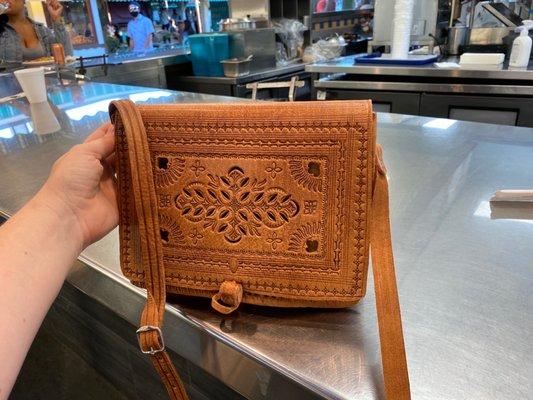 Hand made beautiful purse in the shop. Moroccan leather. $75 Love it