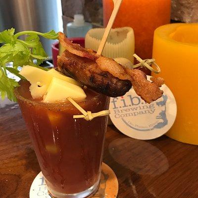 Bloody Mary complete with Sausage Skewer and Beer Back!