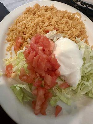 rice and salad with entree