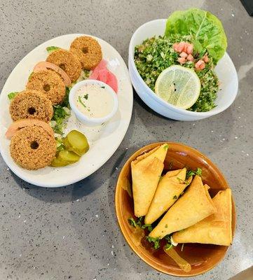 Falafel, tabouleh and cheese burak