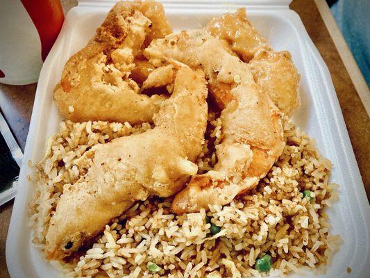 Combo plate w/ fried rice, sal-and-pepper shrimp and honey glazed shrimp