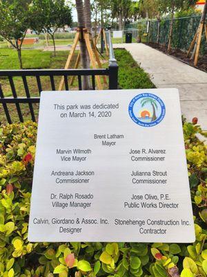 Dedication of this park