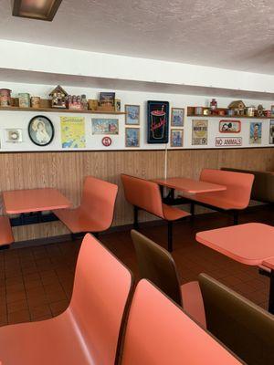 Inside dining. Retro, lots of cool signs and trophies! No changes to update! If it ain't broken don't fix it!