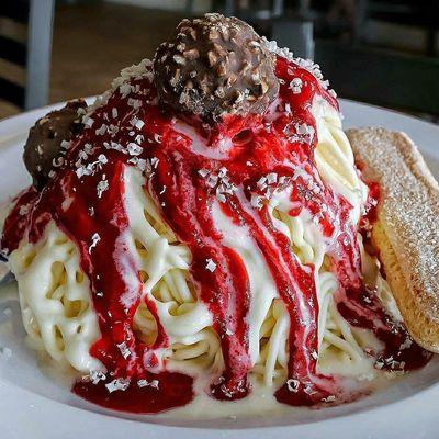 Gelato made Spaghetti & Meatball dessert