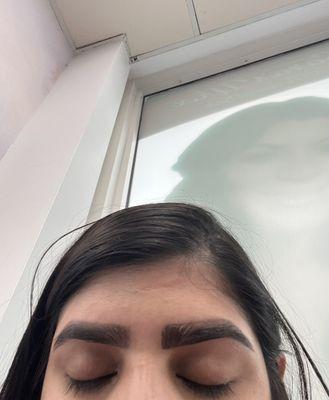 The terrible brows I had to pay for and day view at my baby shower (yes, this is the finished look)