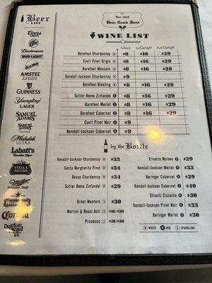 Drinks Menu