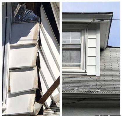 Before an after siding repair on second floor dormer.