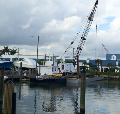 Barge and crane at Harbor Town Marina