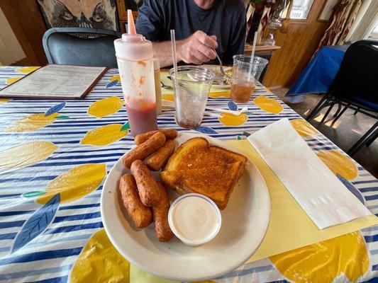 Grilled Cheese Sandwich, Mozzarella Cheese Sticks, chicken fried steak.