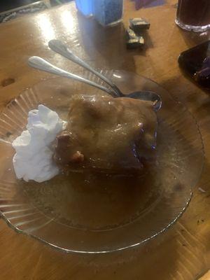 Home made bread pudding with caramel sauce