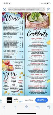 Drinks menu