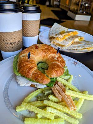 Turkey croissant, fajita, mexi cocoa, and salty caramel latte.