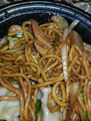 Over saturated chicken lo mein with a hint of chicken.