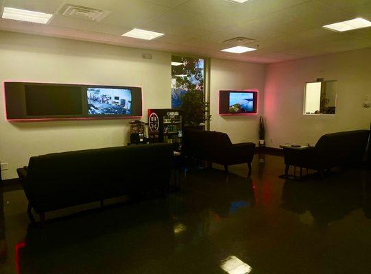 Eurotek Tuning Showroom | Enjoy our seating area with displays of our customers cars on the dyno, plus watch Netflix!