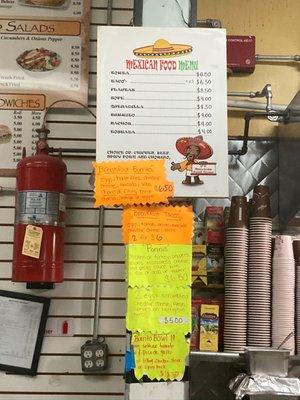 Mexican food menu