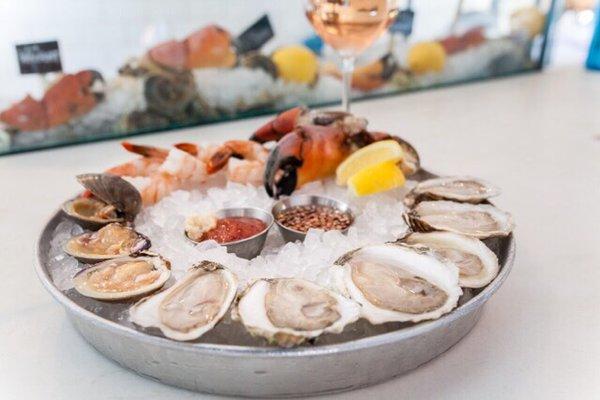 Raw bar selection including local stone crab claws