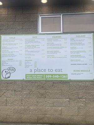 Current menu and contact @ Graze drive-thru.