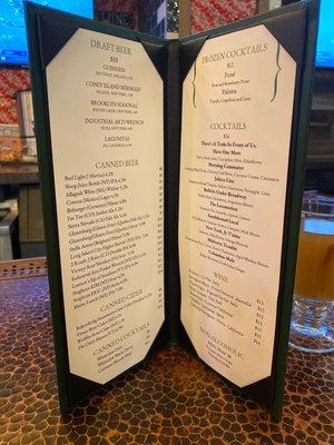 Draft beer and cocktail menu