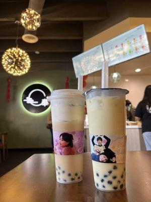 Oreo Cheese Milk Tea and Rose Oolong Milk Tea (here for a cupsleeve by @kparty.events (on IG)