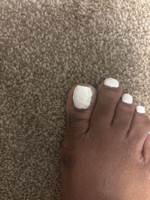 Look at my polish on my big toe! I just got out the shower getting the extra polish off of my feet , toes and ankles