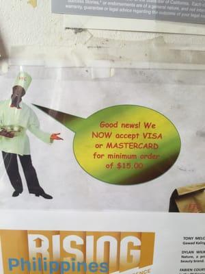 Yay! Accepts visa and MasterCard, $15 minimum