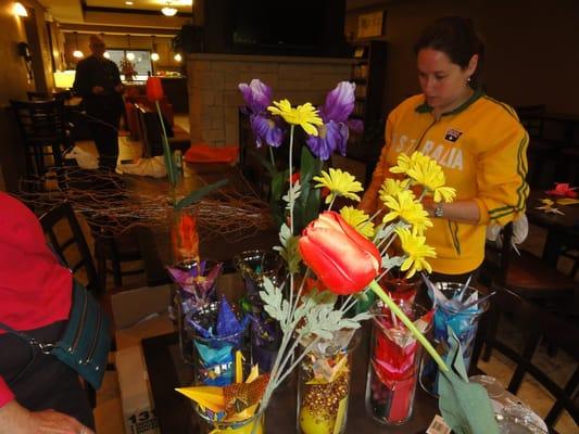 Taking over the breakfast area to put together the center pieces for my best friend's wedding