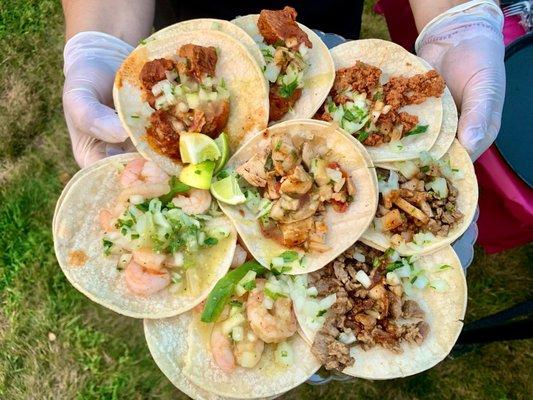 Birria, chicken, shrimp, carnitas and beef tacos.... Yes please.