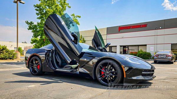 @akarydal black Chevrolet Corvette C7 from California getting lambo door conversion kit Installed by Vertical Doors, Inc. 71224