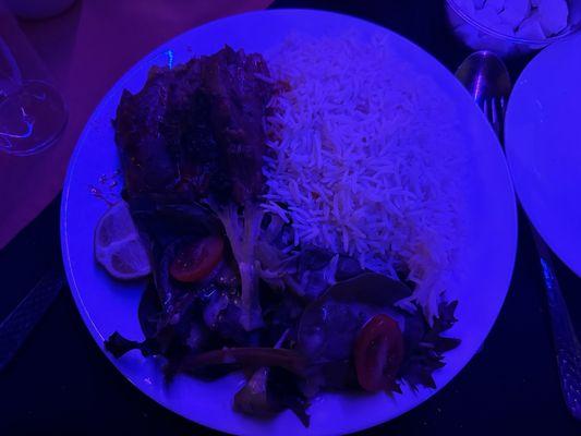 My food (lamb shank) with blue lighting