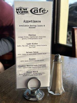 Appetizer menu