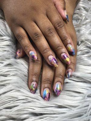 Dip Powder nails with colorful foil techniques