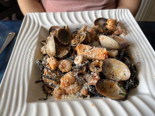 Seafood squid ink pasta