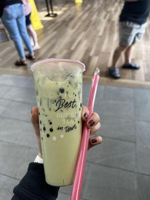 Honey dew green tea with brown sugar boba