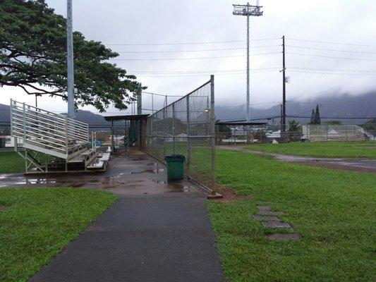 Baseball diamond with 2 sets of dugouts and bleachers