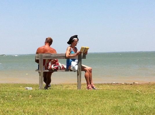 Cute old couple on bench at LLP