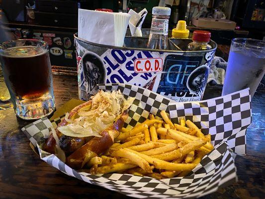 German Style bratwurst with parmesan fries.