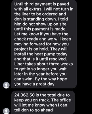 Demand for a payment that wasn't due until the final payment.  Who talks to a customer like this?