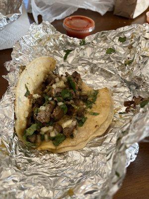 Carne asada taco, not as good as the carnitas ones