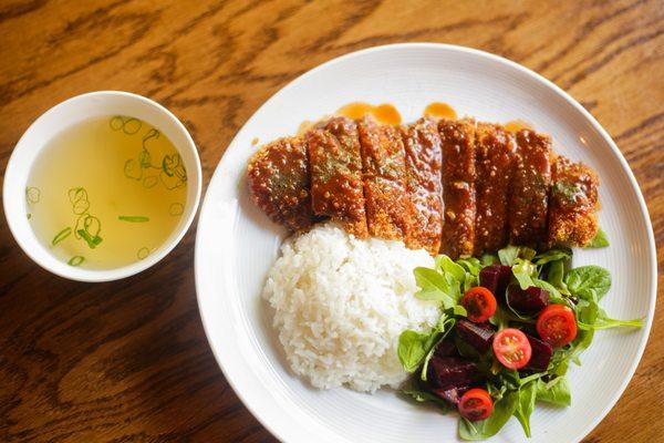 Chicken Katsu with Korean White Rice and Chicken Soup