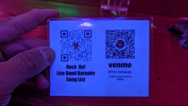 QR code for Tuesday nights Live band Karaoke.