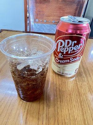 Dr Pepper (creamsoda flavor) - they have variety of soft drinks, coffee, teas available