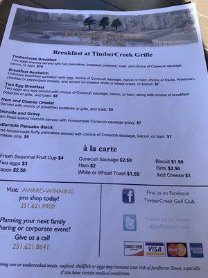 Breakfast menu