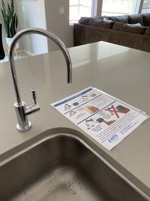 Water faucet installation through thick quarts countertop