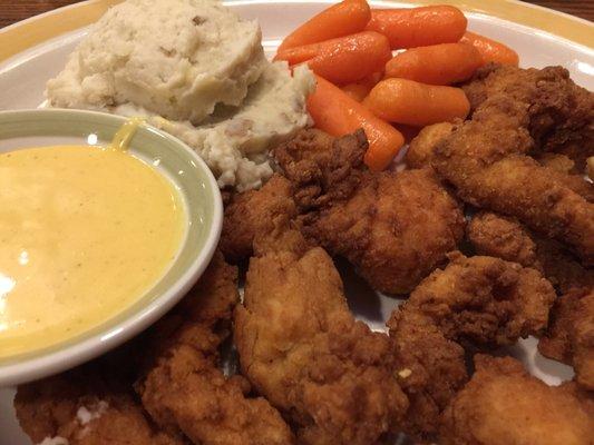 Chicken tenders come with a choice of two sides-- I chose mashed potatoes and the seasonal veggie (carrots)